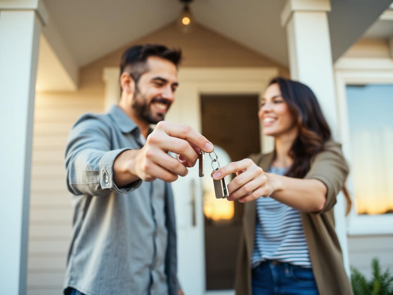 Homeowners receiving keys to their new home